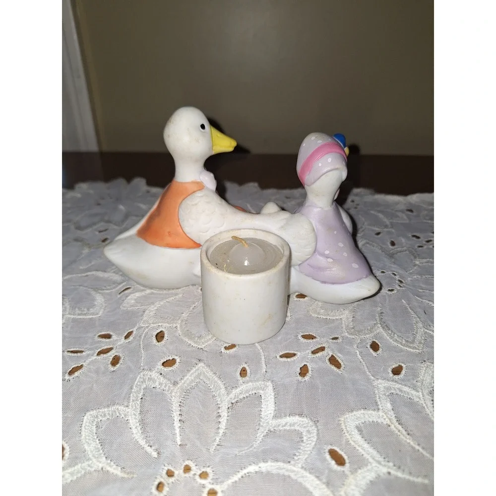 Vintage Duck Family Ceramic Figurine Candle Holder Country Cottagecore Decor